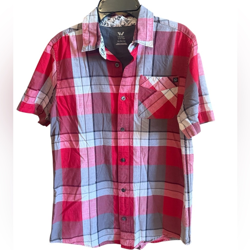 Shaun White Red and Gray Plaid Casual Shirt